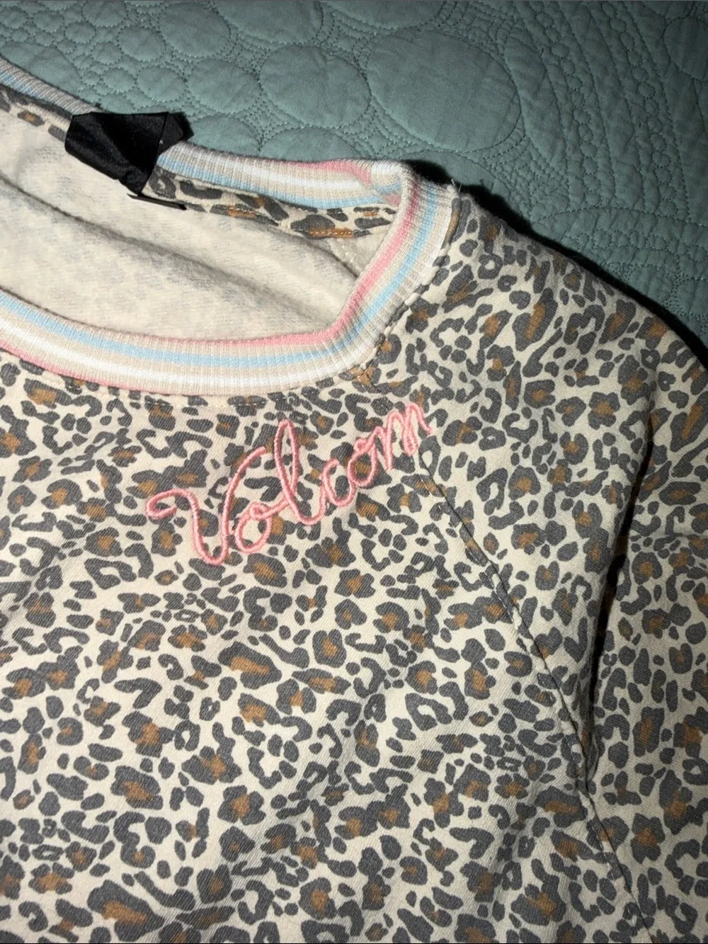 Volcom Girls Leopard Print Set with Pink & Light Blue Trim